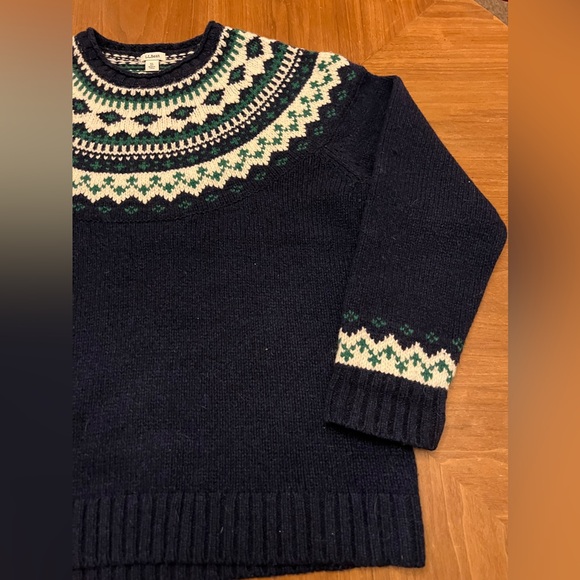LL Bean Classic Ragg Sweater Fair Isle Pullover Navy Blue - Picture 3 of 8